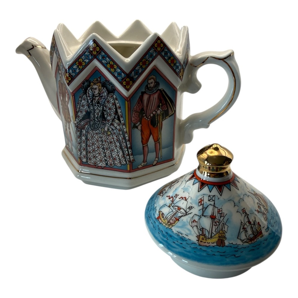 Sadler England Teapot Set – Henry VIII &‎ Elizabeth I Crown Top Vintage - Picture 14 of 16
